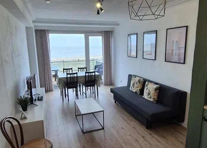 Vernieuwd 1-slaapkamer appartement, frontaal zeezicht met terras